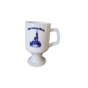 Vintage‎ Walt Disney World Milk Glass Pedestal Mug Cinderella Castle Blue White